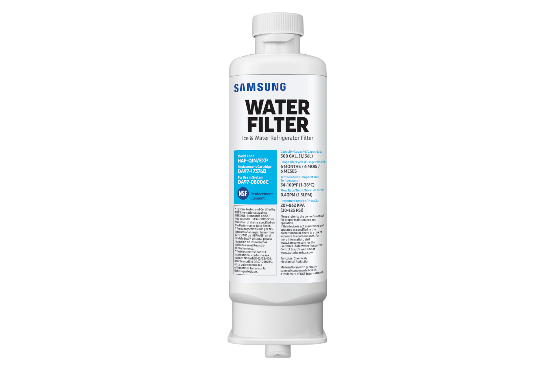 Image of Samsung HAF-QIN Refrigerator Water Filter, 6 months/1200L