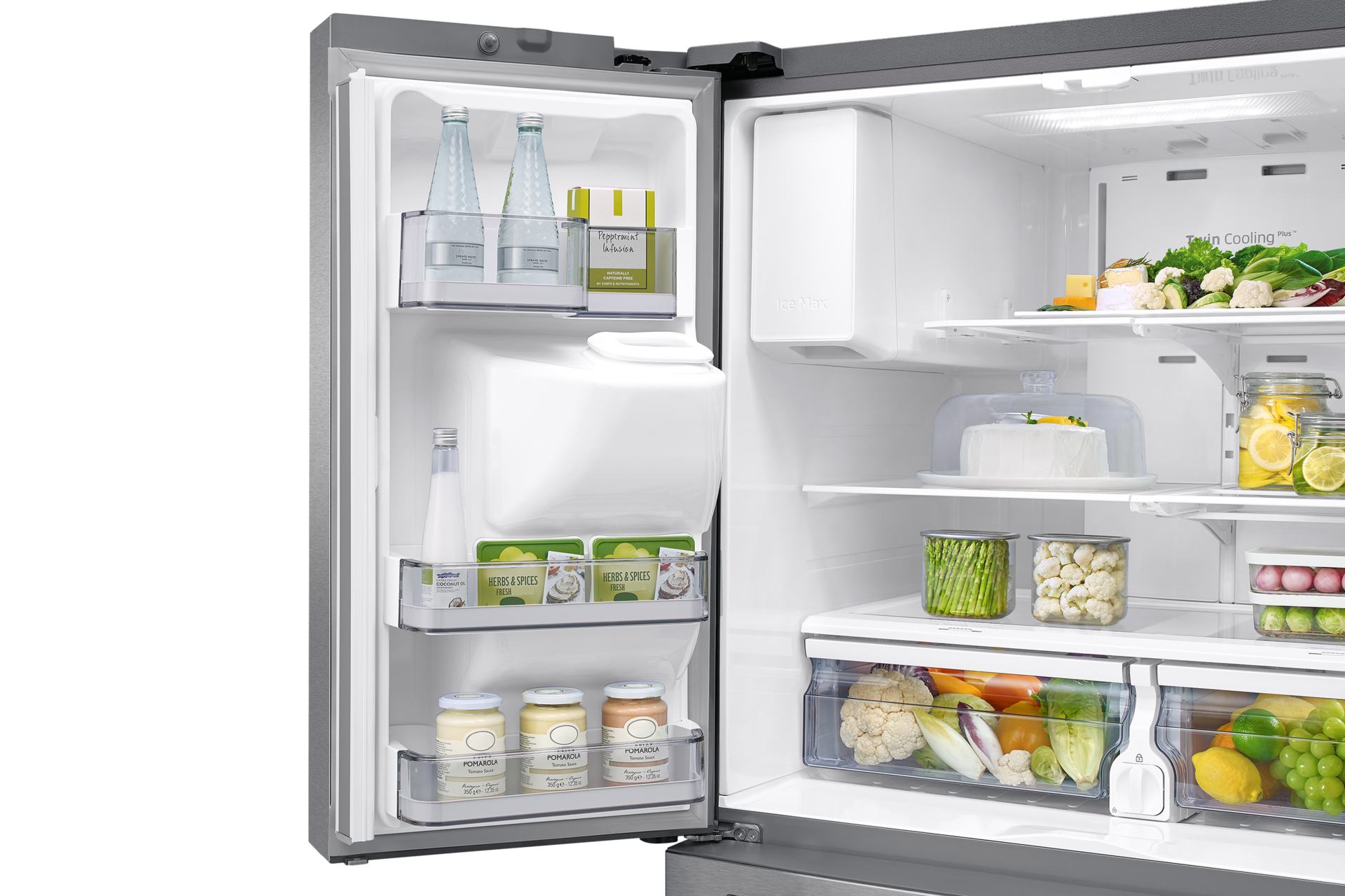 new-ice-maker-l-door-bins-flip-up-shelf-lighting silver