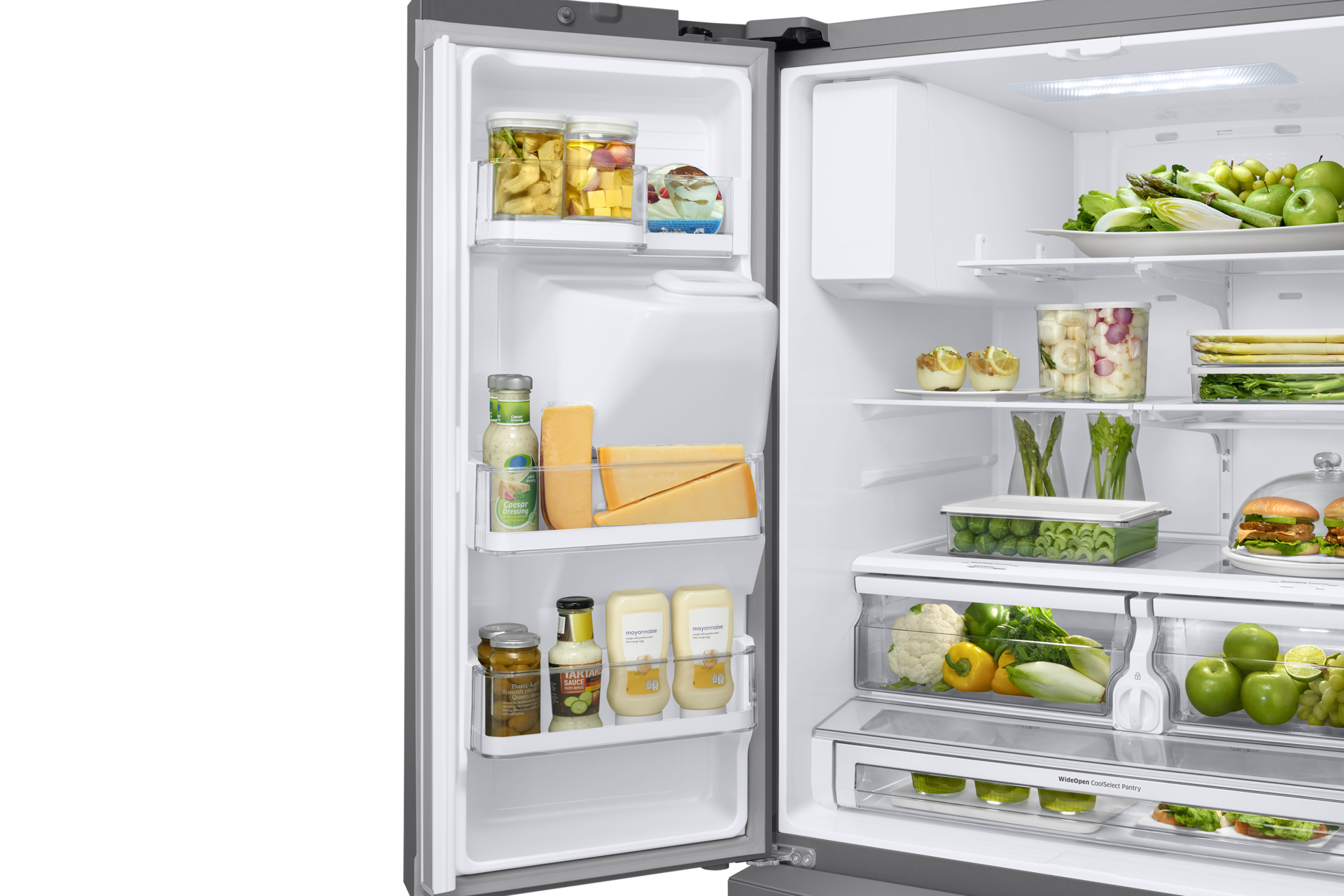 new-ice-maker-ice-max--l-door-bins-flip-up-shelf-lighting silver