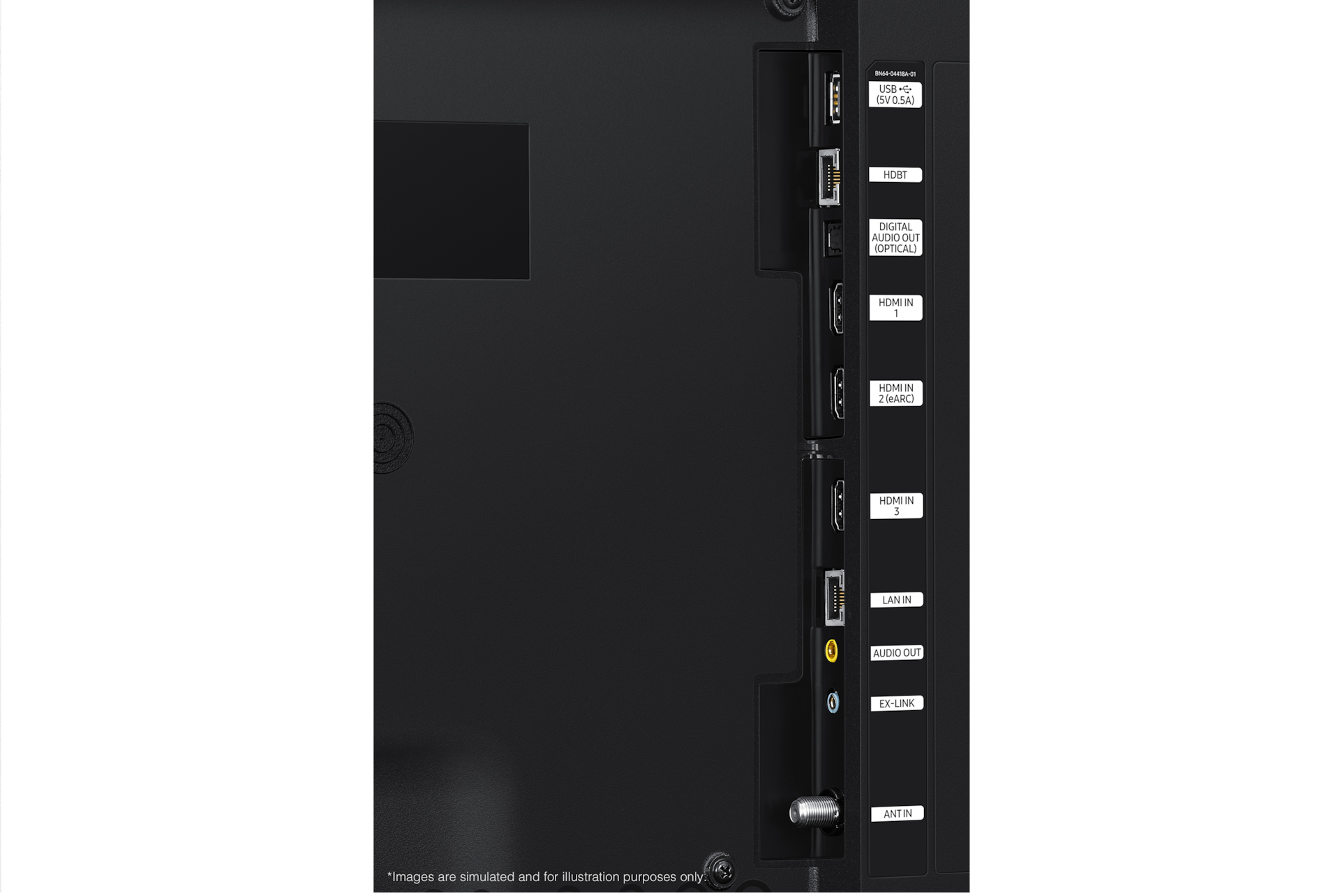 Samsung 2020 The Terrace has USB, HDMI, LAN, and antenna ports on the side