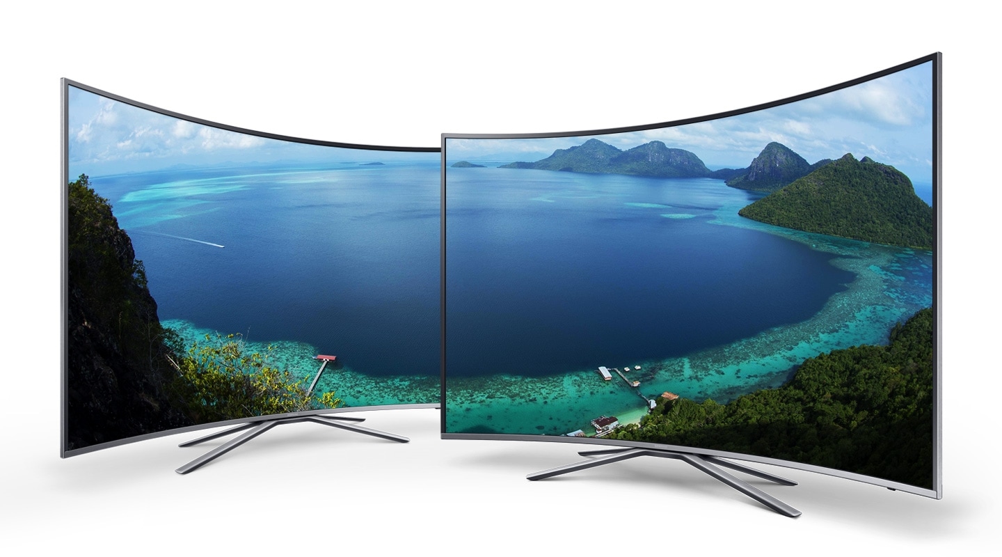 Wunderschöner Sonnenaufgang auf zwei Samsung TVs mit Curved Design