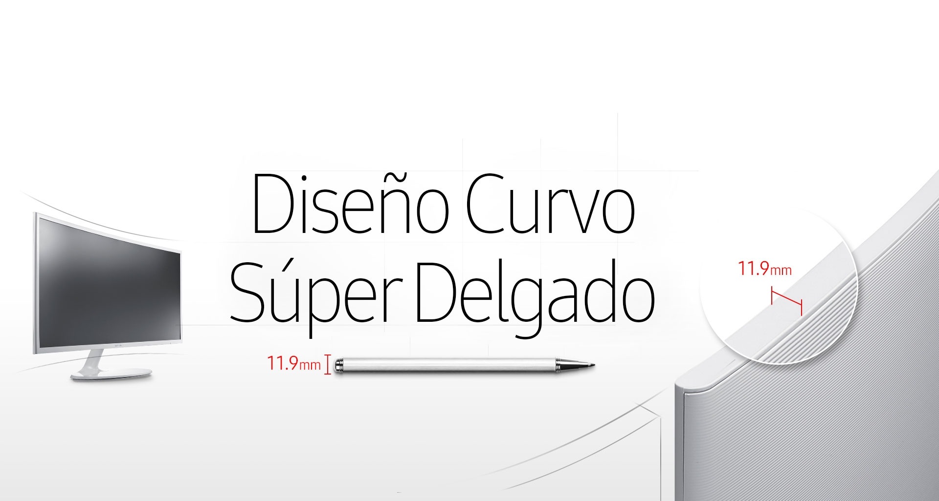 Pantalla súper delgada y curva y diseño contemporáneo