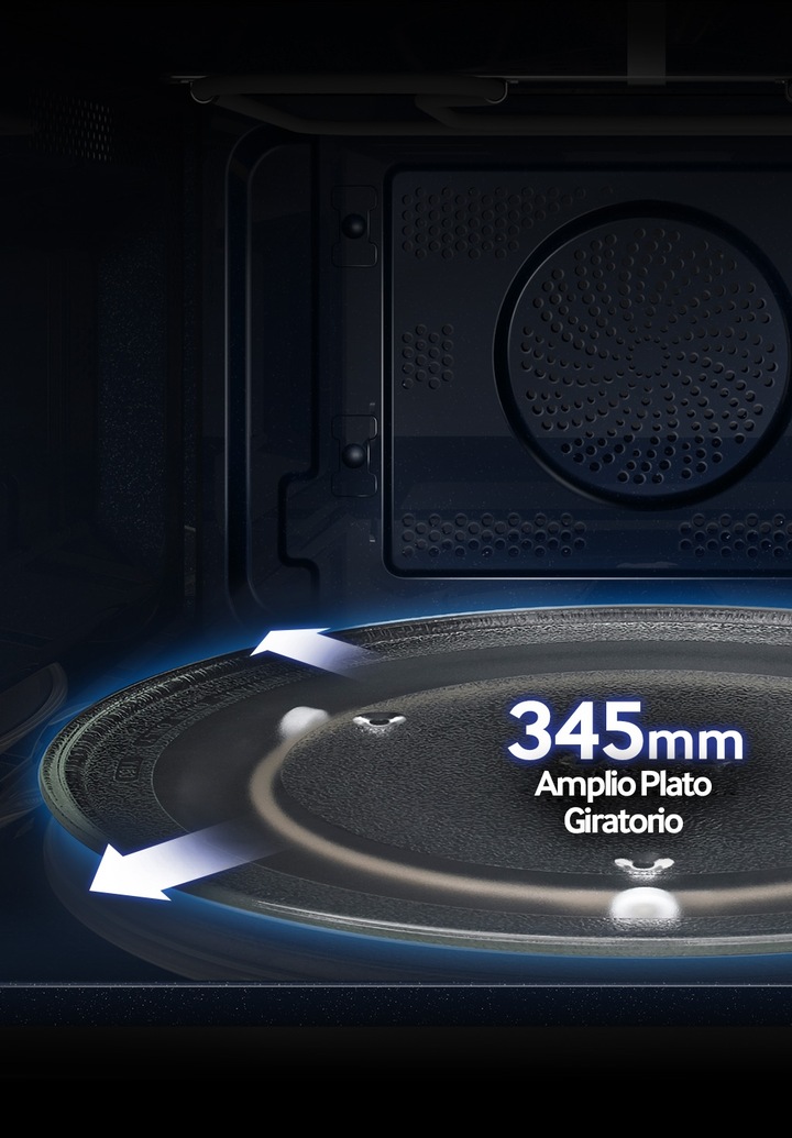 tecnología Slim Fly revestimiento cerámico interior función levadura y yogurt color negro Samsung Microonde Hotblast modo ecológico 