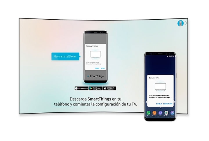 Descarga la app SmartThings para configurarla en tu TV. 