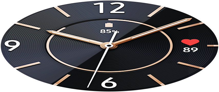 左图是一张45毫米的Galaxy watch 3的特写照片，它身着神秘的黑色，带有运动的经典表盘。然后从右侧出现了41毫米的神秘青铜材质Galaxy watch 3的特写镜头，其表盘上显示了血氧GUI。当它走向屏幕中心时，表盘界面GUI改变以显示心电测量功能。