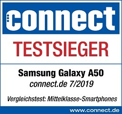 Connect, Testsieger, veröffentlicht am 02.07.2019 unter connect.de, zum Galaxy A50, im Test: 4 Smartphones.