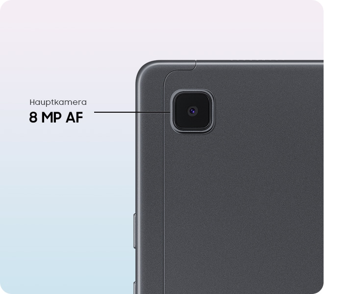 Man sieht eine Nahaufnahme der 8MP AF Hauptkamera des Galaxy Tab A7.