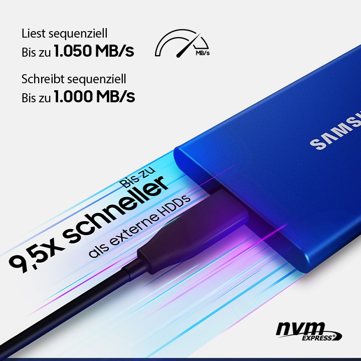 SAMSUNG Portable T7 1 TB externe SSD-Festplatte blau >> büroshop24