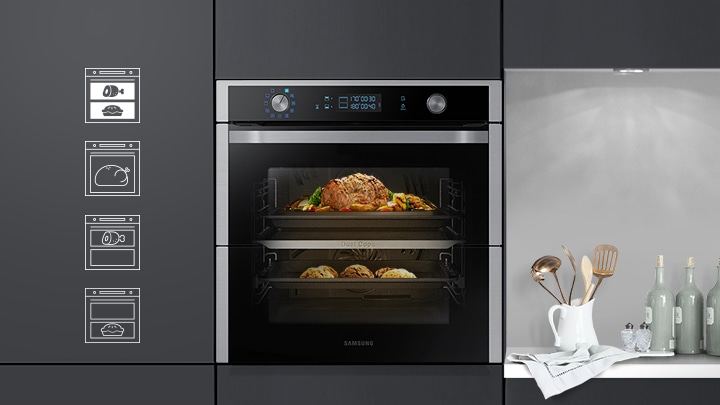 Samsung BQ2Q7G078 doble cocina eléctrica incorporado horno único en negro.