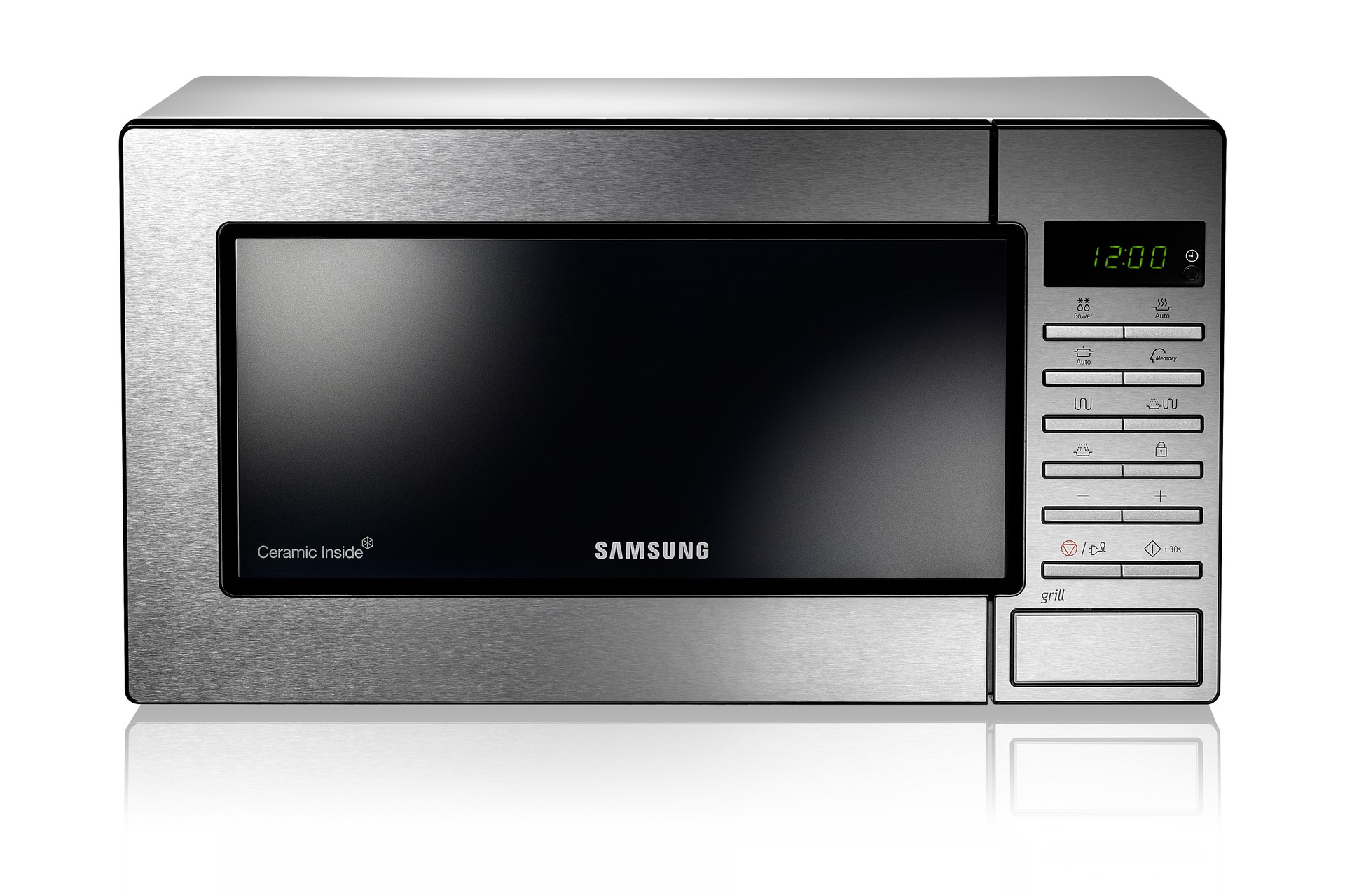 Microondas con grill  Samsung GE 87M-X, 800 W, 6 niveles, Power defrost,  23l, Inox