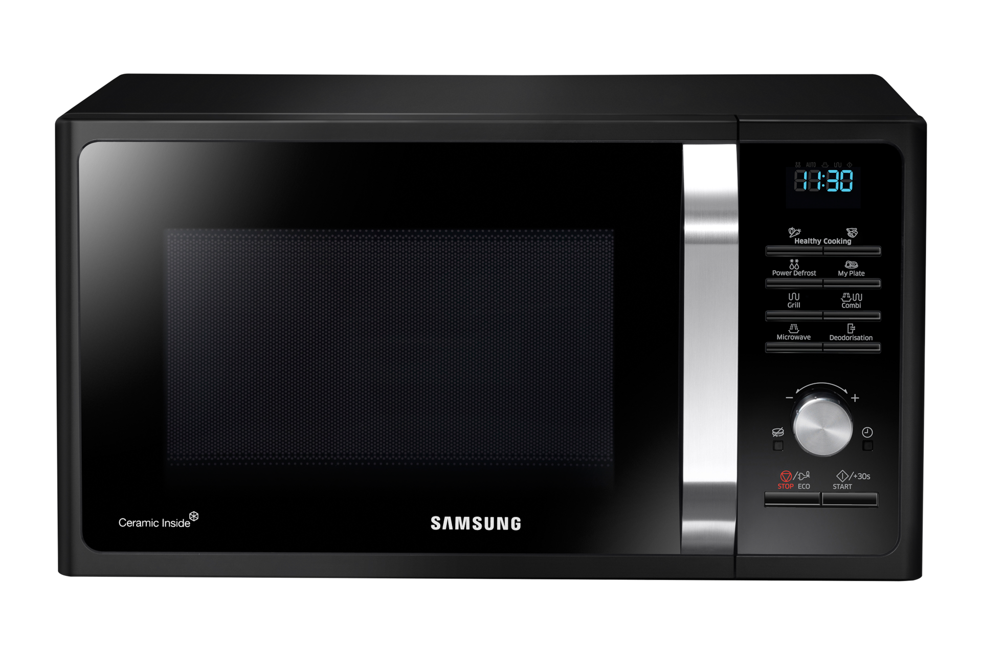 Microondas con grill  Samsung MG23T5018CW/EC, 800W, 6 niveles, Modo Eco,  23l, Blanco