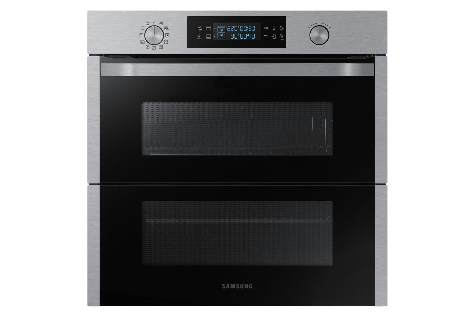 Horno Samsung Dual cook flex nv75n5671rs 75l pirolitico nv75n5671rsec doble puerta autocook 50 recetas 75 litros color acero inoxidable encastrable convencional integrable 1200