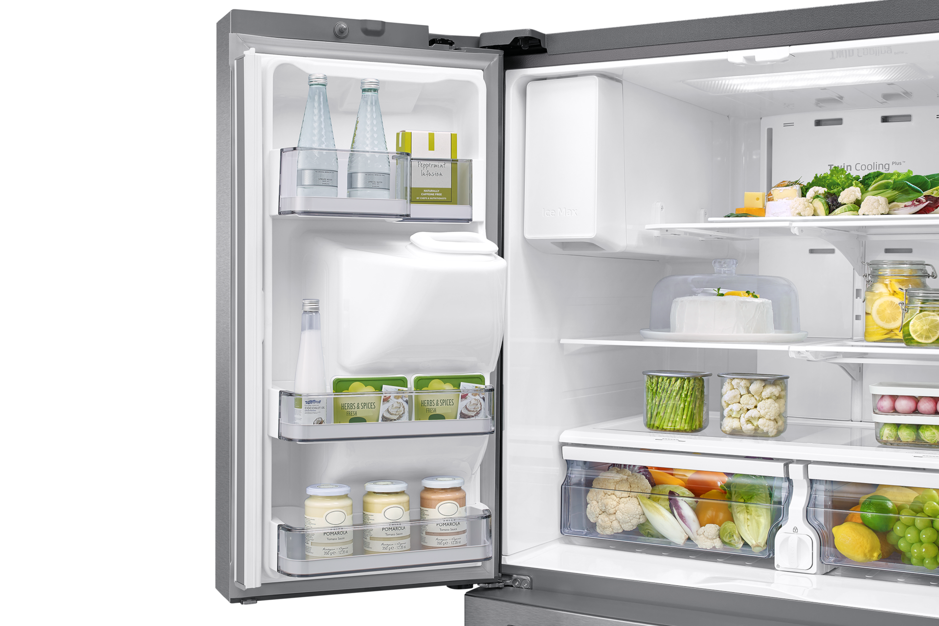 new-ice-maker-l-door-bins-flip-up-shelf-lighting silver