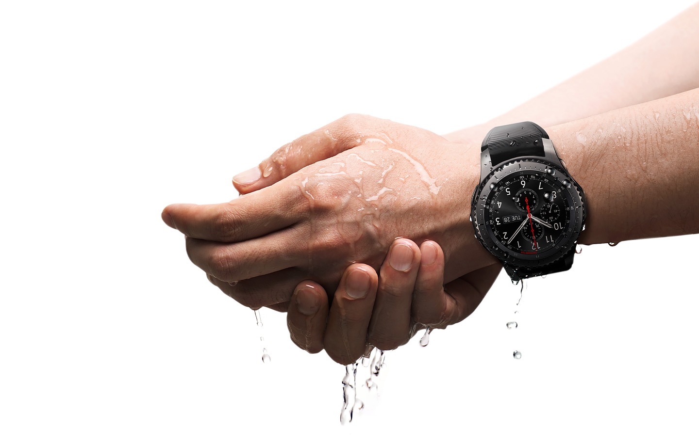 Image of a person washing hands while wearing Gear S3