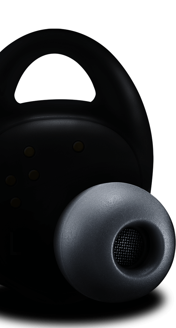 The left Gear IconX earbud in black