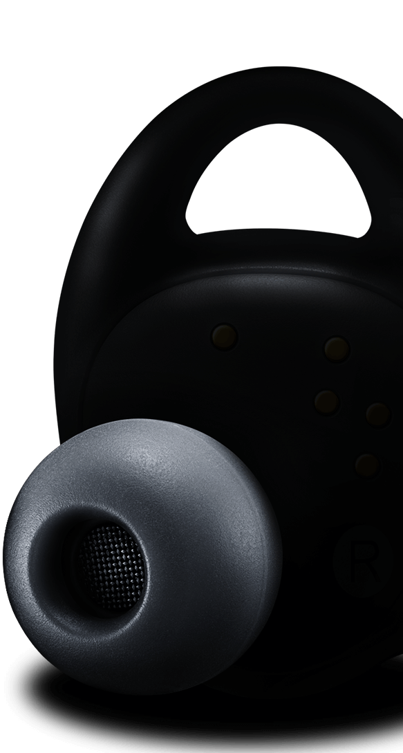 The right Gear IconX earbud in black