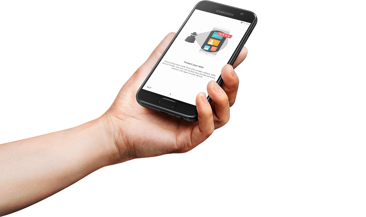Screen image of the Galaxy A3 (2017) Secure Folder feature when activated.