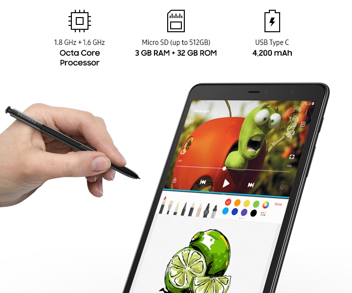 Tablet Samsung Galaxy TAB A S Pen P205 com Caneta – 32GB 8” 4G Wi-Fi  Android 9.1 Octa Core Câm. 8MP – Mobile Mine