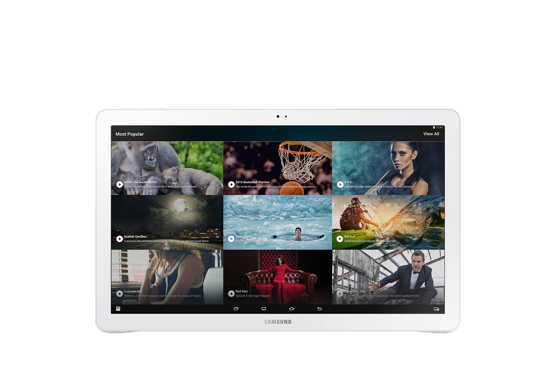 An image showing a range of TV shows and movies available for the Galaxy View.