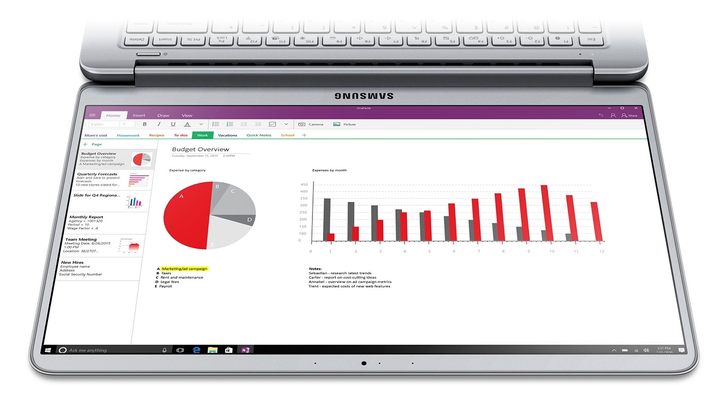 An icon demonstrating how the Notebook 9 is rotatable by 180° and An image showing the Notebook 9’s screen rotated by 180°, with a calendar on its display and An image showing the Notebook 9’s screen rotated by 180° with a reversed calendar on its display