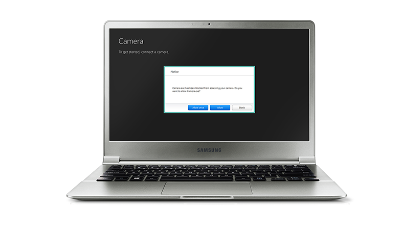 An image showing a user toggling the Samsung Notebook 9's Record Block function.