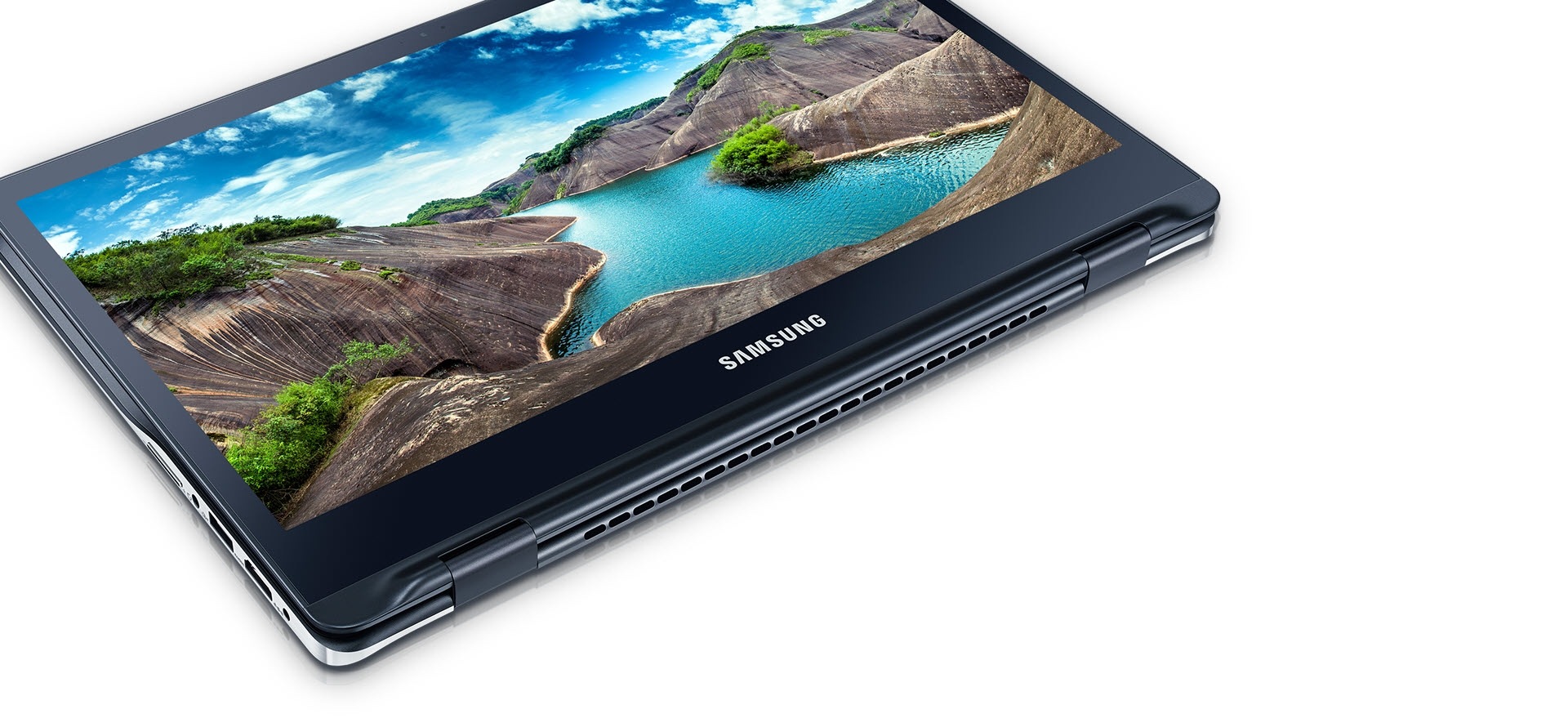 An image showing the Samsung Notebook 9 spin's display rotated by a full 360 degrees.