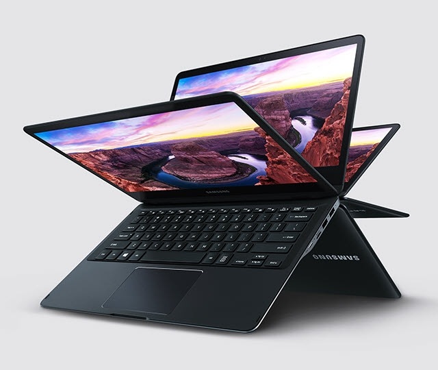 An image showing how the Samsung Notebook 9 spin's display can be rotated 360 degrees.