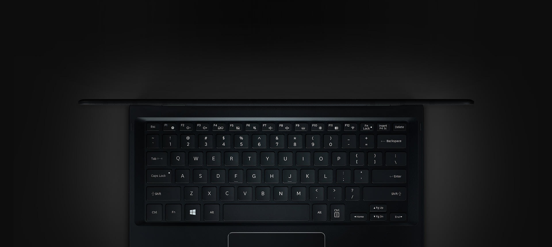 An image showing the Notebook 9  spin's keyboard with its backlighting off.