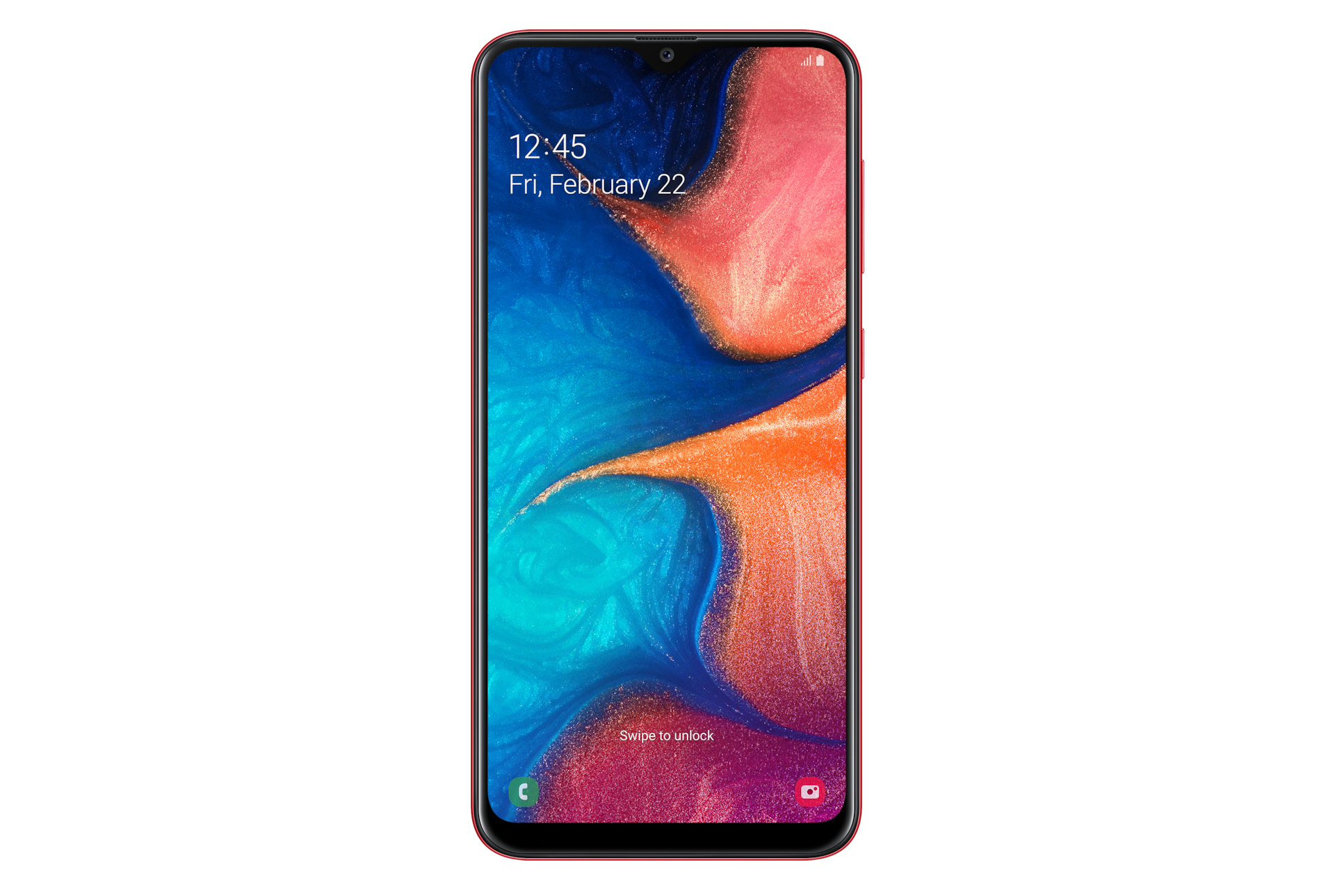 Samsung A20 merah 32GB tampak depan display Infinity-V. Ketahui info harga Samsung Galaxy A20 resmi di Samsung Indonesia.