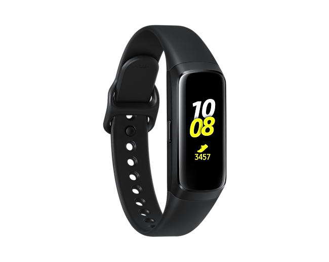 Tampilan depan Samsung Galaxy Fit smartwatch warna Hitam. Cek Harga sekarang di Samsung ID