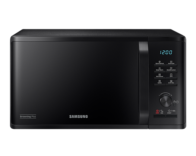Panggangan Samsung microwave oven dengan teknologi Browning Plus 23L (hitam).