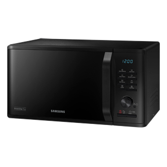 Gambar thumbnail sisi kiri pemanggang Samsung microwave oven dengan teknologi Browning Plus 23L (hitam).