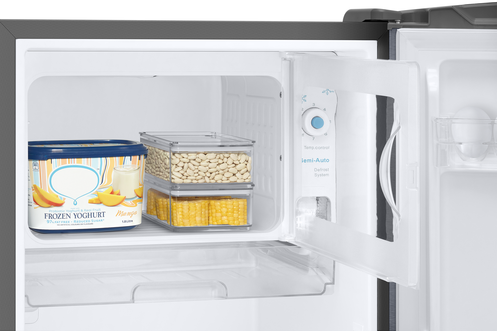 Dimensi kulkas 1 pintu Samsung RR18 kapasitas 185L dengan defroster. Cek harga lemari es 1 pintu Samsung tipe RR18 garansi resmi Samsung Indonesia.