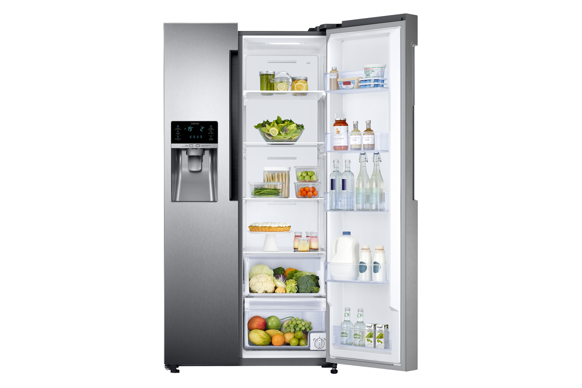 id-side-by-side-rs58k6407s8-rs58k6407s8-se-sisi-depan-terbuka-sebagian-dengan-makanan-silver