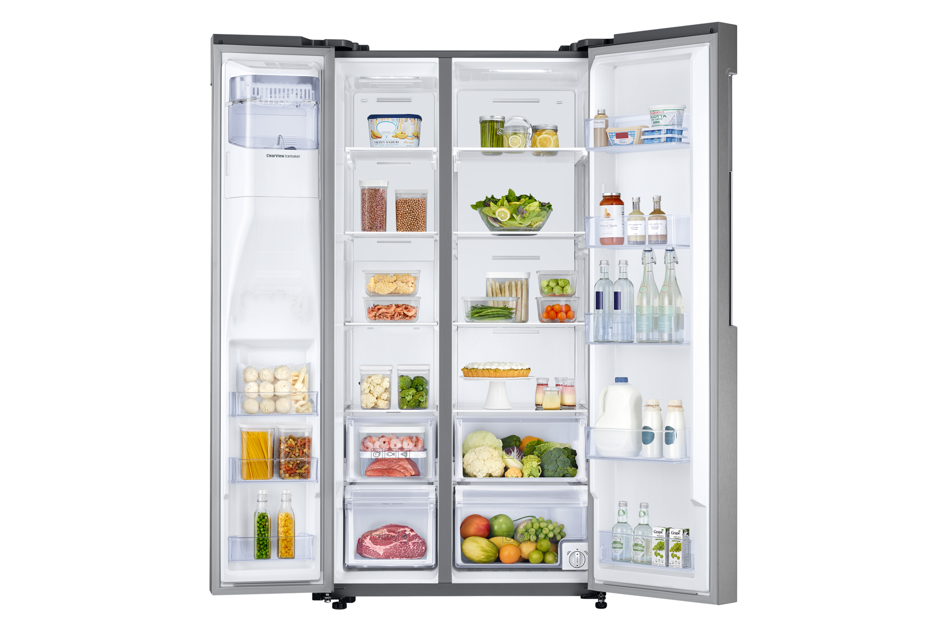 id-side-by-side-rs58k6407s8-rs58k6407s8-se-sisi-depan-terbuka-dengan-makanan-silver