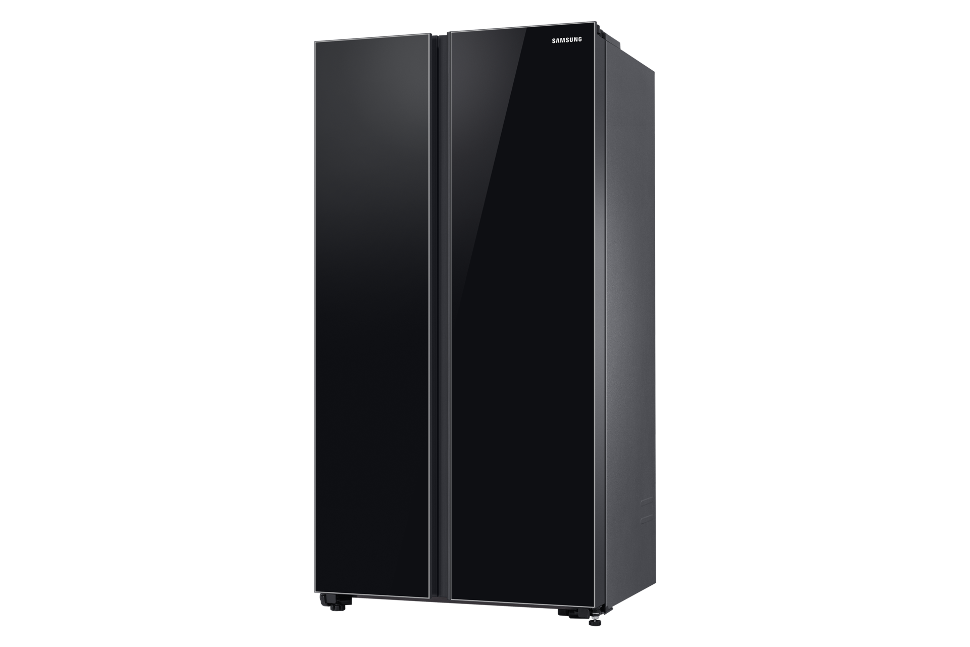 Samsung RS62R50412C Side By Side dengan All-Around Cooling, 700L (hitam) dilihat dari sisi kanan. Hadir dengan desain 2 pintu yang stylish.