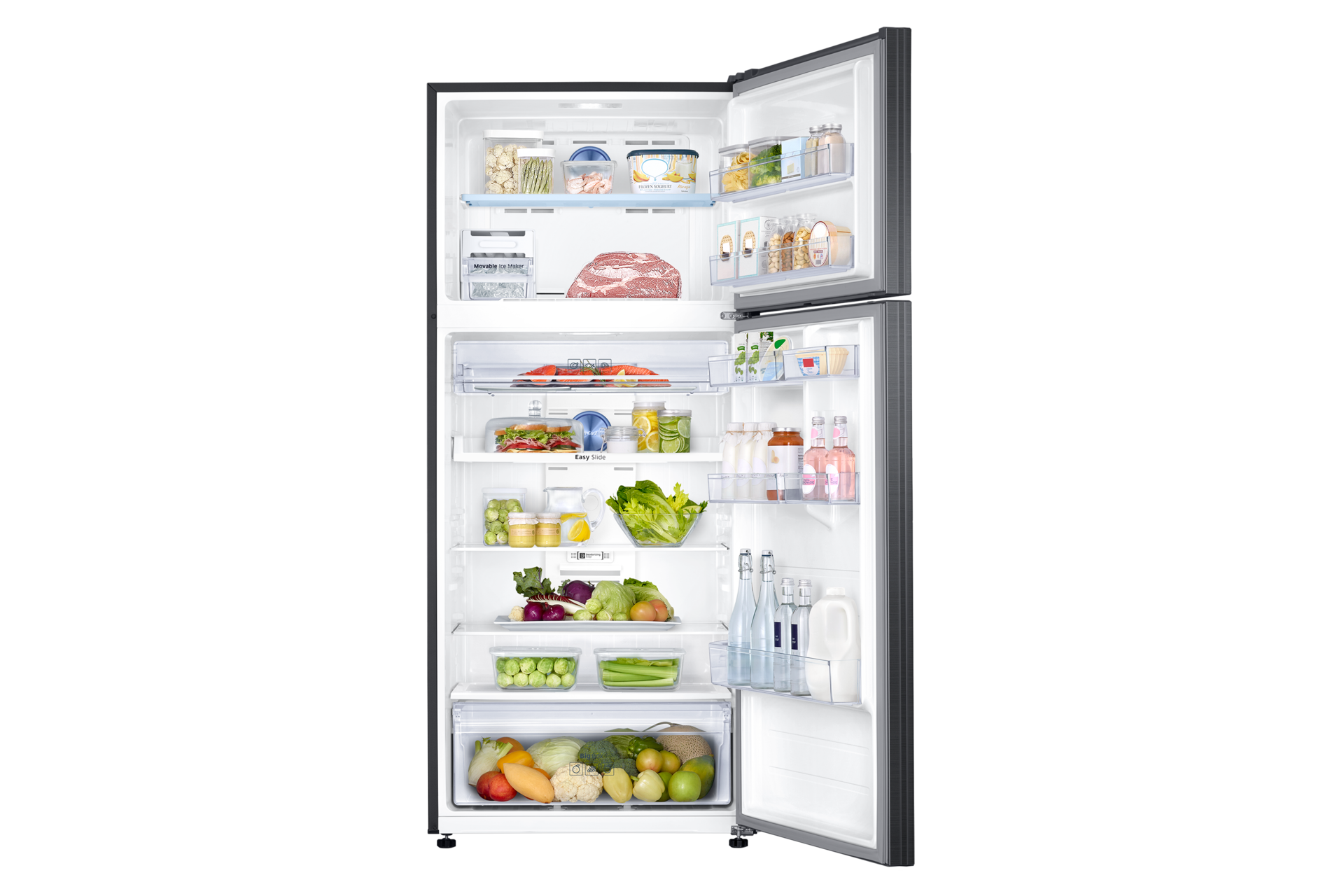 id-top-mount-freezer-rt53k6231bs-se-sisi-depan-terbuka-dengan-makanan-hitam