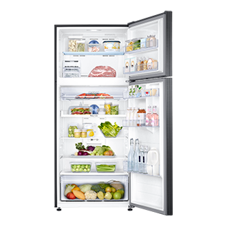 id-top-mount-freezer-rt53k6231bs-se-sisi-depan-terbuka-dengan-makanan-hitam