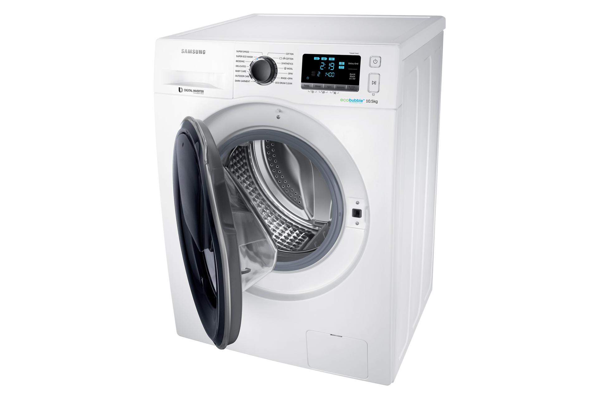 10.5kg mesin cuci front loading (WW10K6410QW/SE), tampilan depan kanan pintu terbuka