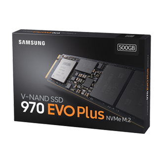 970 EVO Plus NVMe M.2 500GB Front-Right Package View