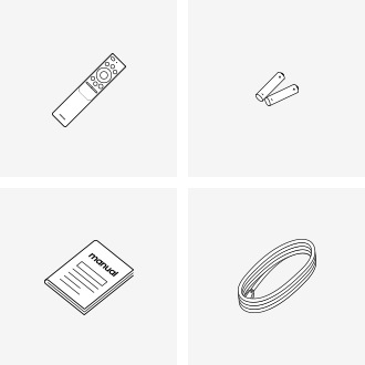 Samsung 2020 QLED TV box contains remote control, batteries, cable, and manual