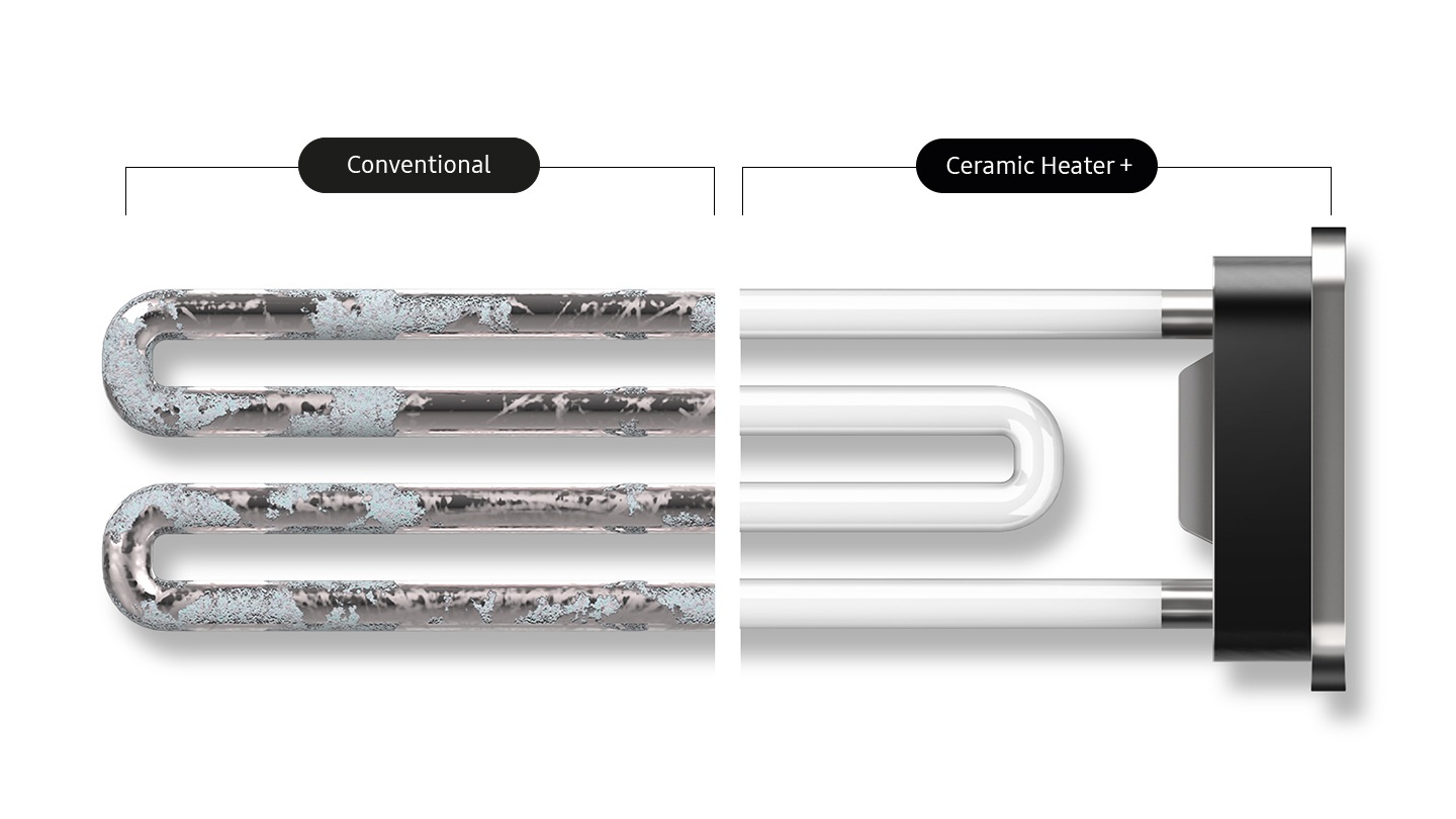 filtro con incrostazioni confrontato al filtro Samsung con tecnologia ceramic plus