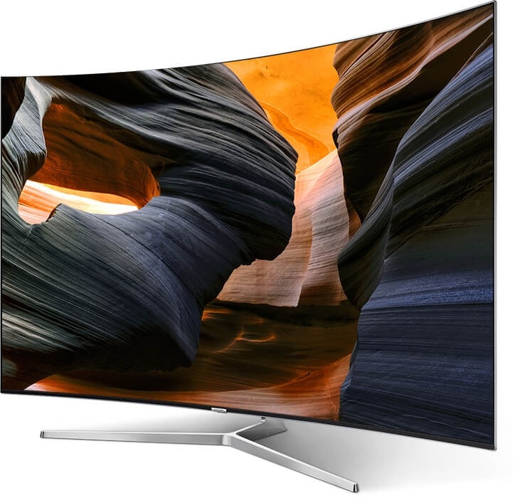 A Right perspective angle of  Samsung TV with light detailed canyon onscreen image. 