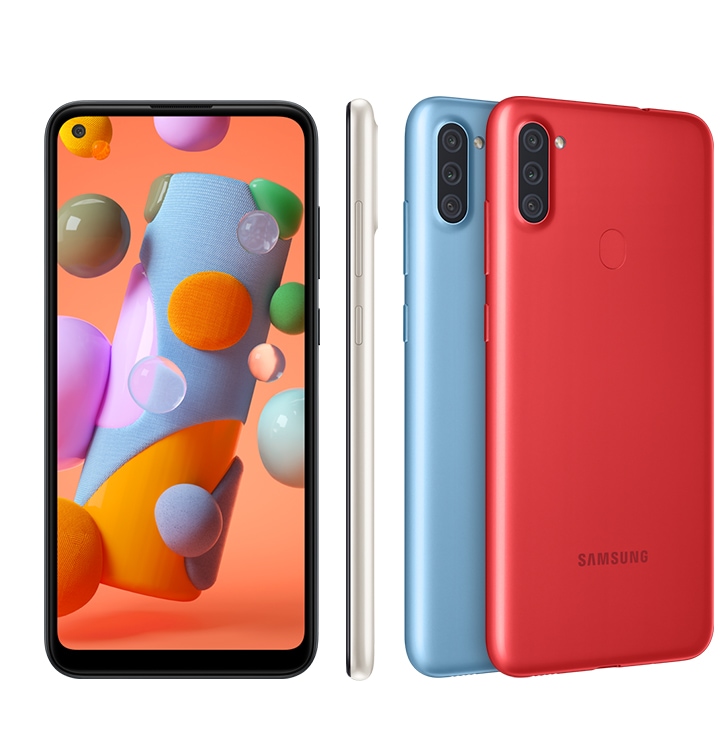 Samsung Galaxy A11 - Diseño frontal, dorsal y perfilado