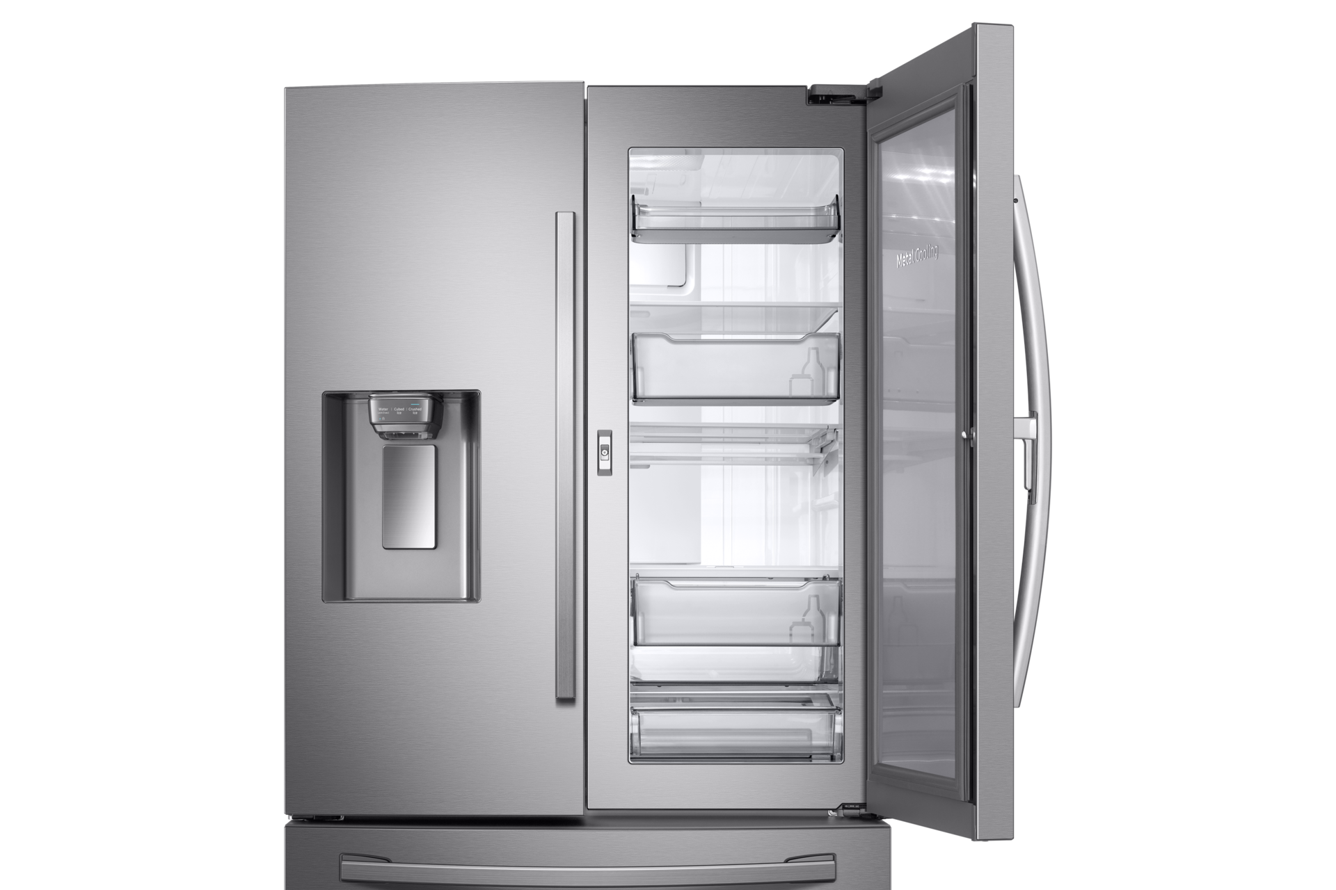 Refrigeradora Samsung Plata French Door RF28R6301SR - Diseño superior abierto