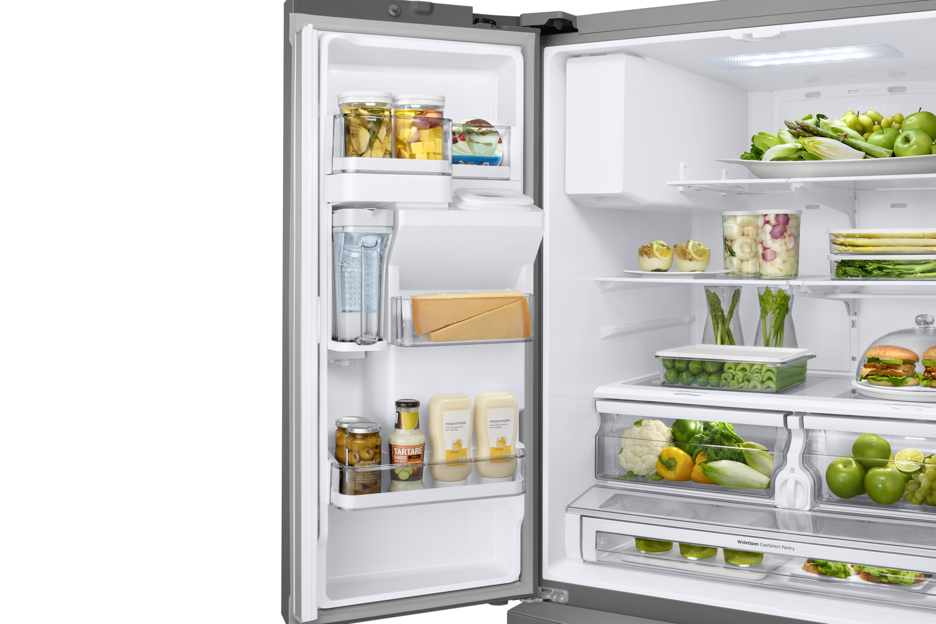 new-ice-maker-ice-max--l-door-bins-flip-up-shelf-lighting silver