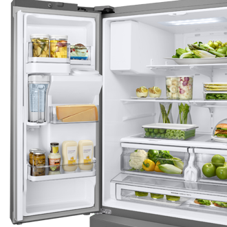 new-ice-maker-ice-max--l-door-bins-flip-up-shelf-lighting silver
