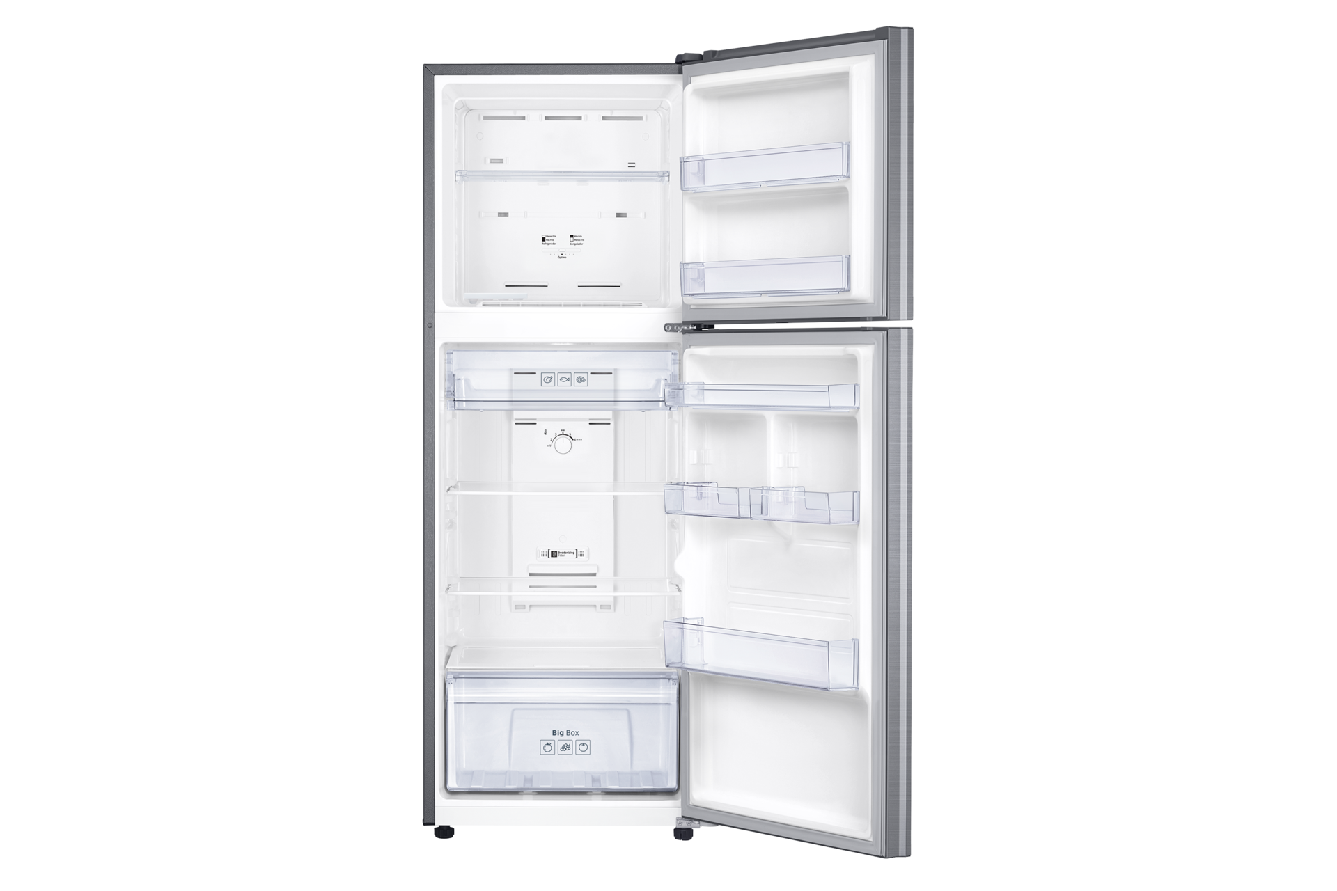 Refrigeradora Samsung Plata Top Freezer RT29K500JS8 abierta