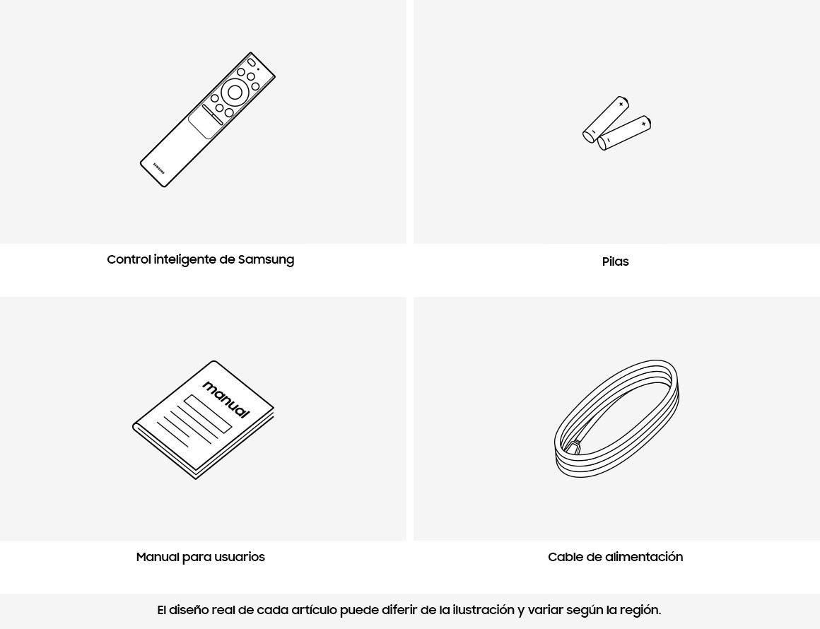 Samsung 2020 QLED TV box contains remote control, batteries, cable, and manual