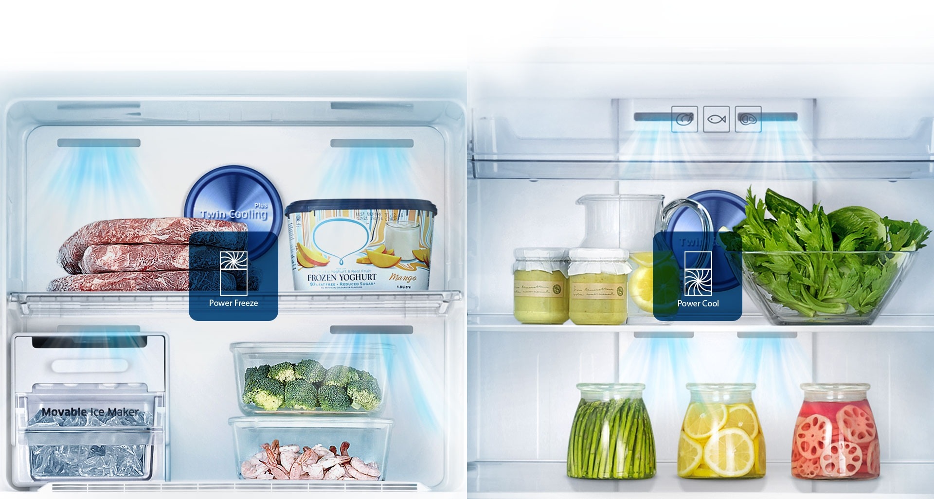 Creates ice and chills beverages